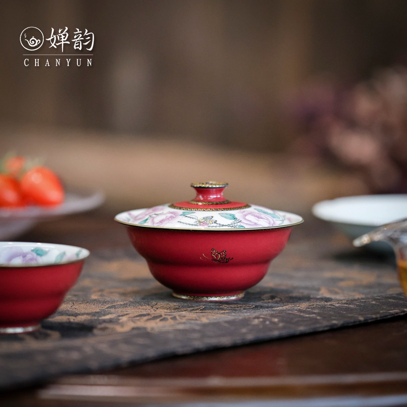 華隱梵田里紫色妖姬蝴蝶葫蘆蓋碗