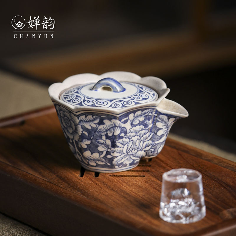 婵韵 梵山堂山楂红苏打釉青花牡丹花口宝瓶手抓壶小田甄选茶具