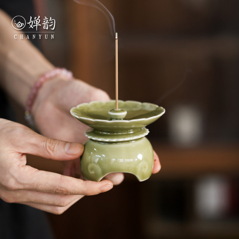 婵韵 古龙窑祥云香炉线香香插底座焚香炉茶桌摆件香器香道配件,餐饮具,茶道/香炉,淘宝优惠券,粉丝福利购,淘宝优惠卷