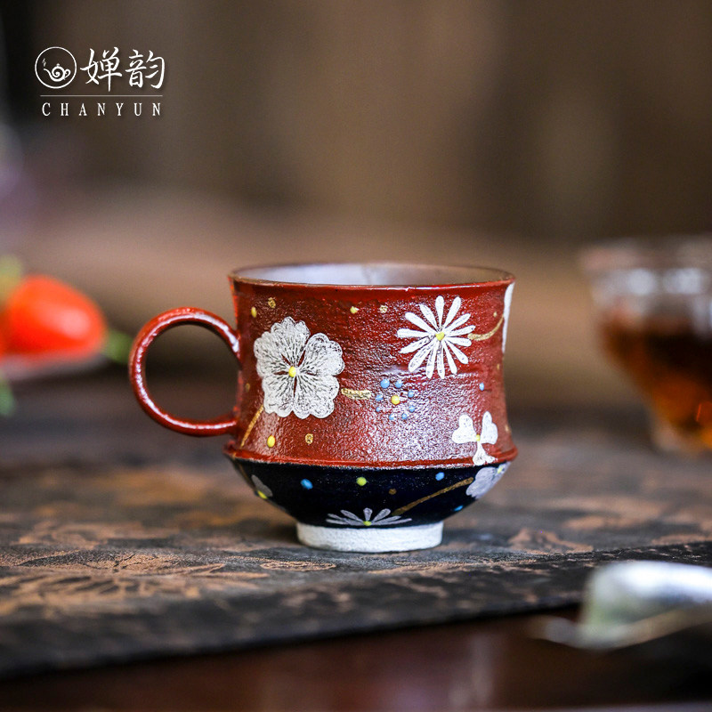 蕉白轩金银绘白蔷薇花朵茶杯