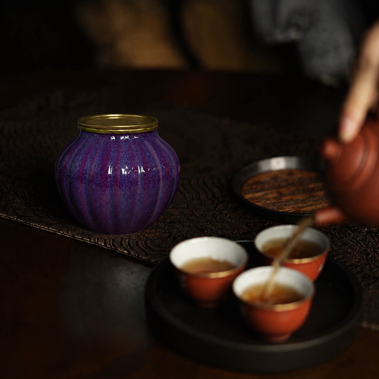 华隐堂茶具紫钧菊瓣小建水茶盂