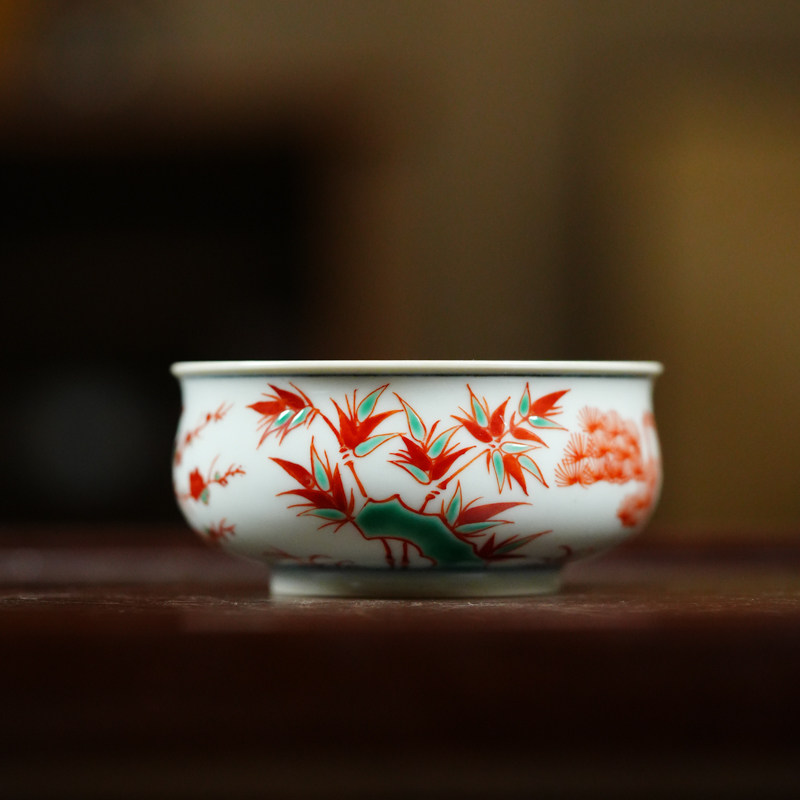 翁宿茶具斗彩红绿彩松竹梅炉式杯