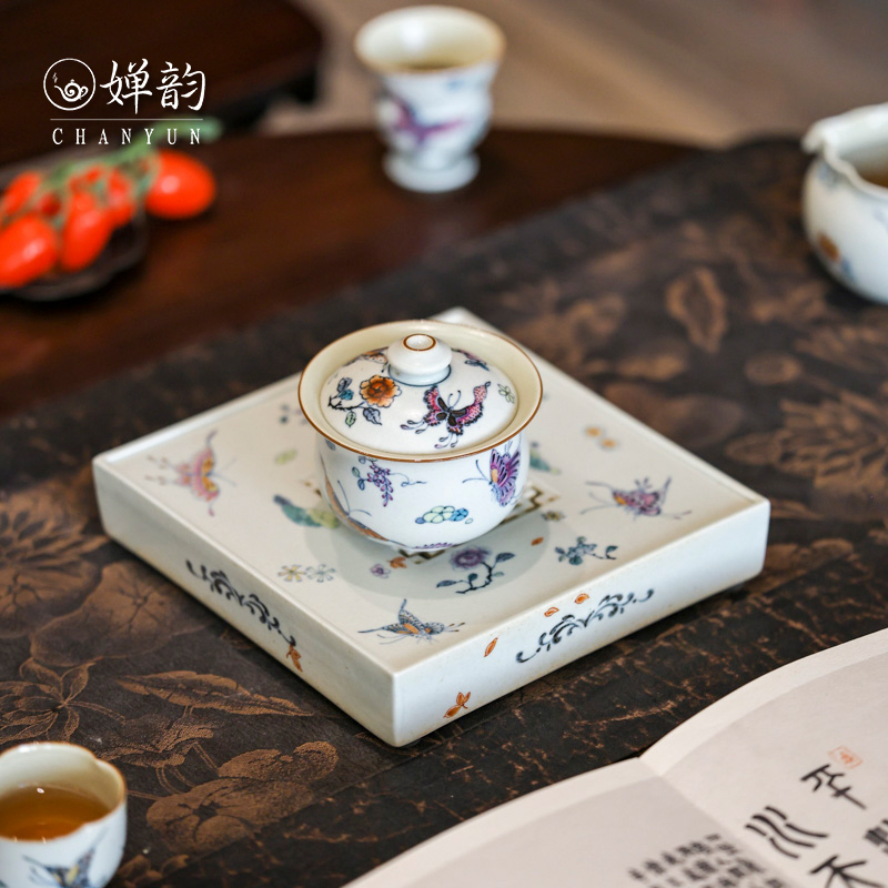 霖溪山房蝶恋花福袋盖碗茶杯壶承