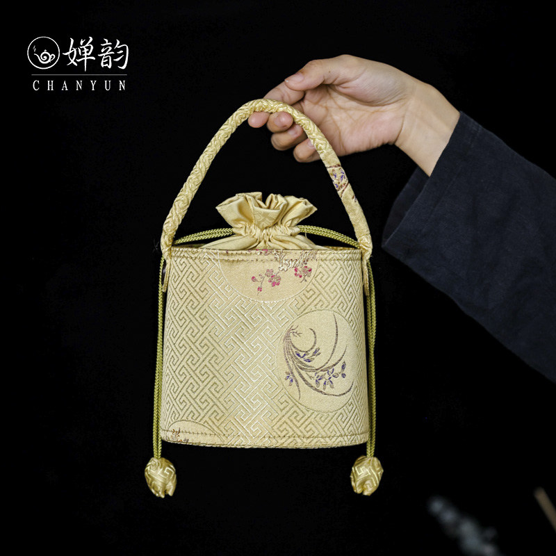 婵韵 黄色绿色四季花水桶包茶事包茶具收纳包茶具配件户外旅行包