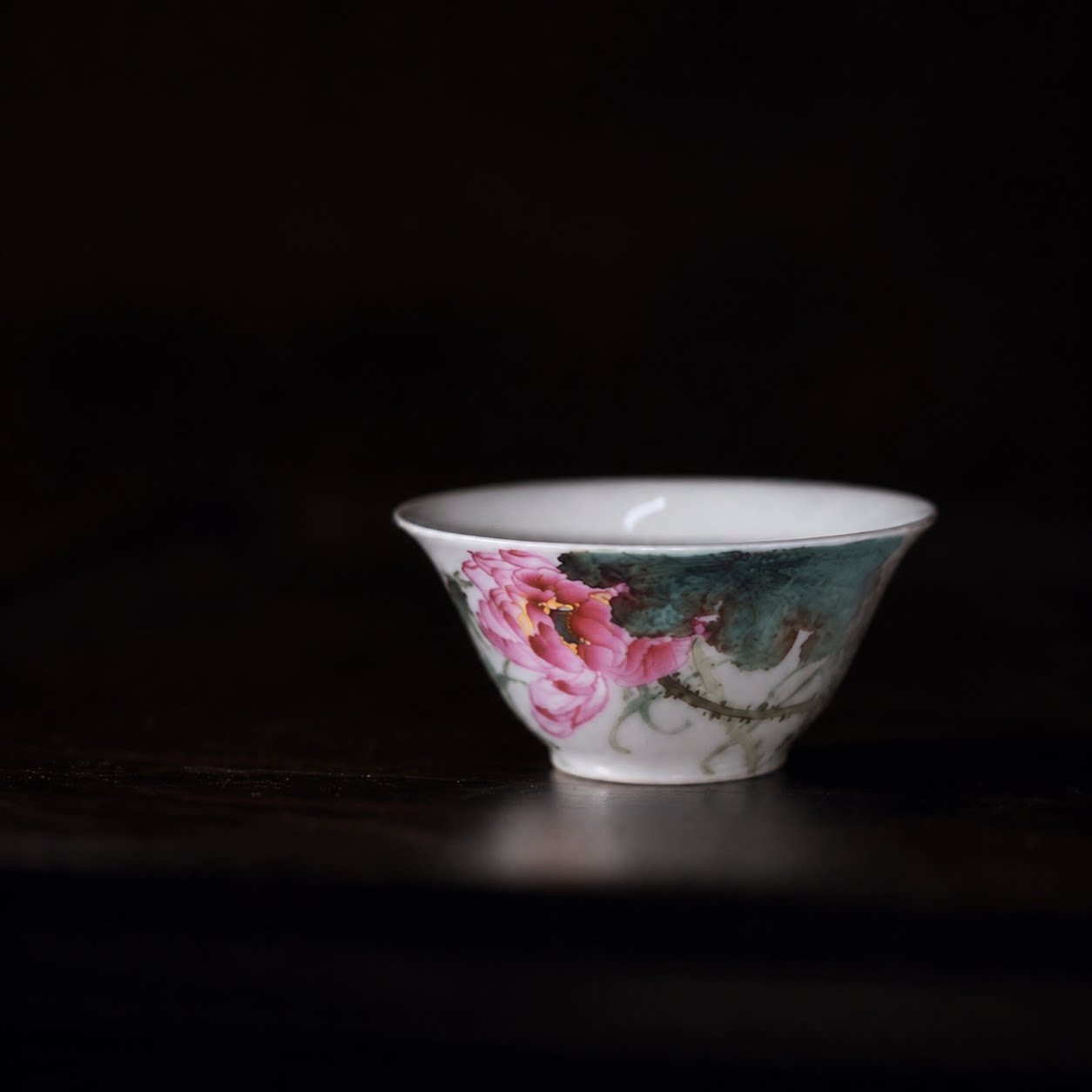 元煦窑茶具粉彩荷花薄胎敞口杯
