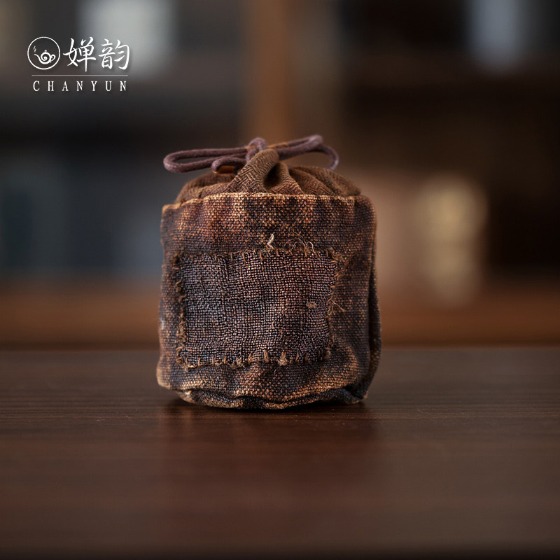 步闲中式复古亚麻棉补丁茶事包