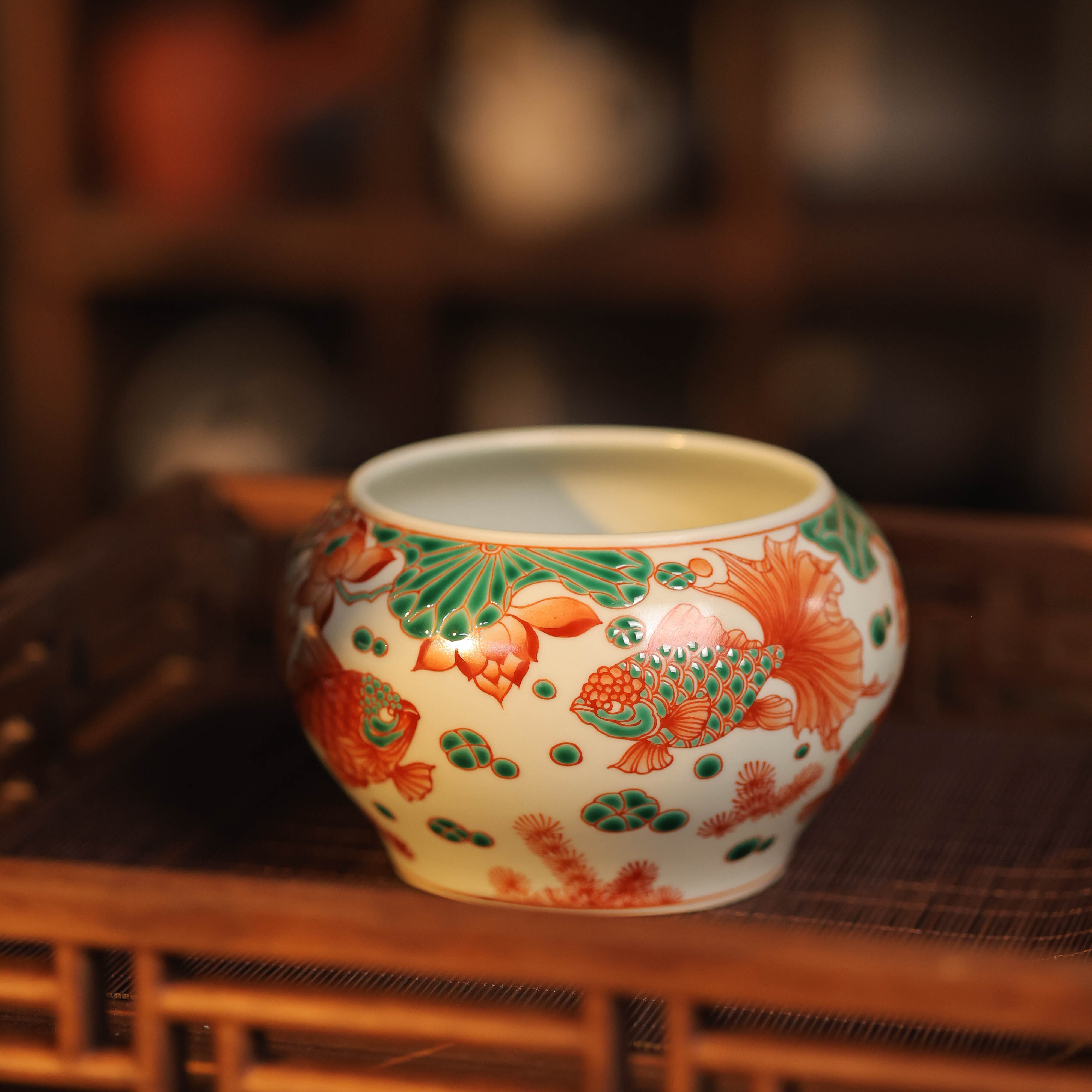 翁宿茶具斗彩红绿彩金玉满堂建水