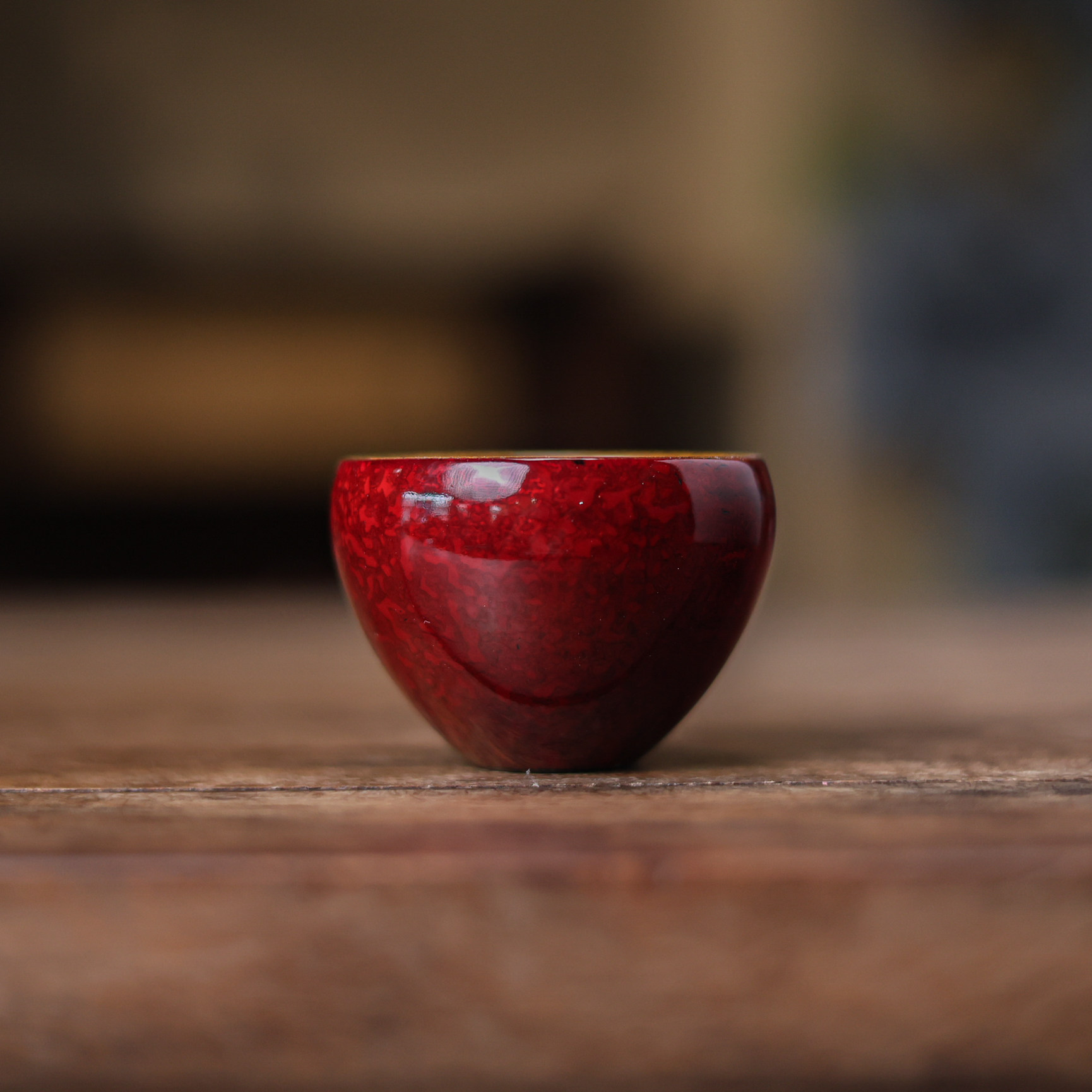 华漆堂大漆茶杯赤宝砂鸡心杯