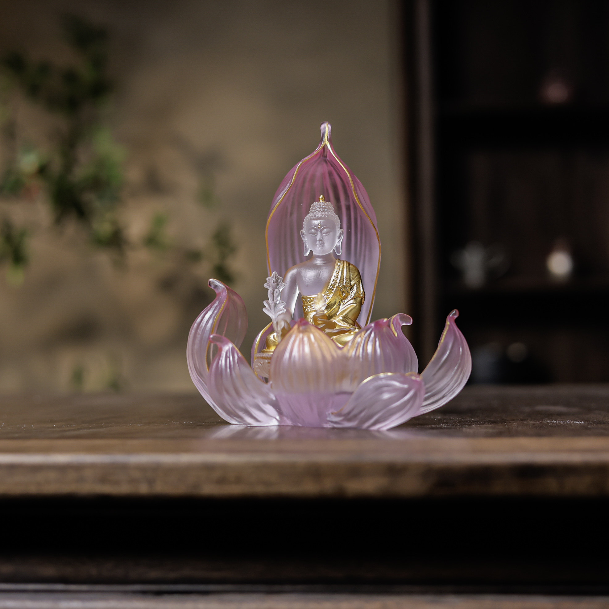 婵韵 心缘堂琉璃五寸春华秋实药师佛粉色佛座莲佛像茶桌摆件