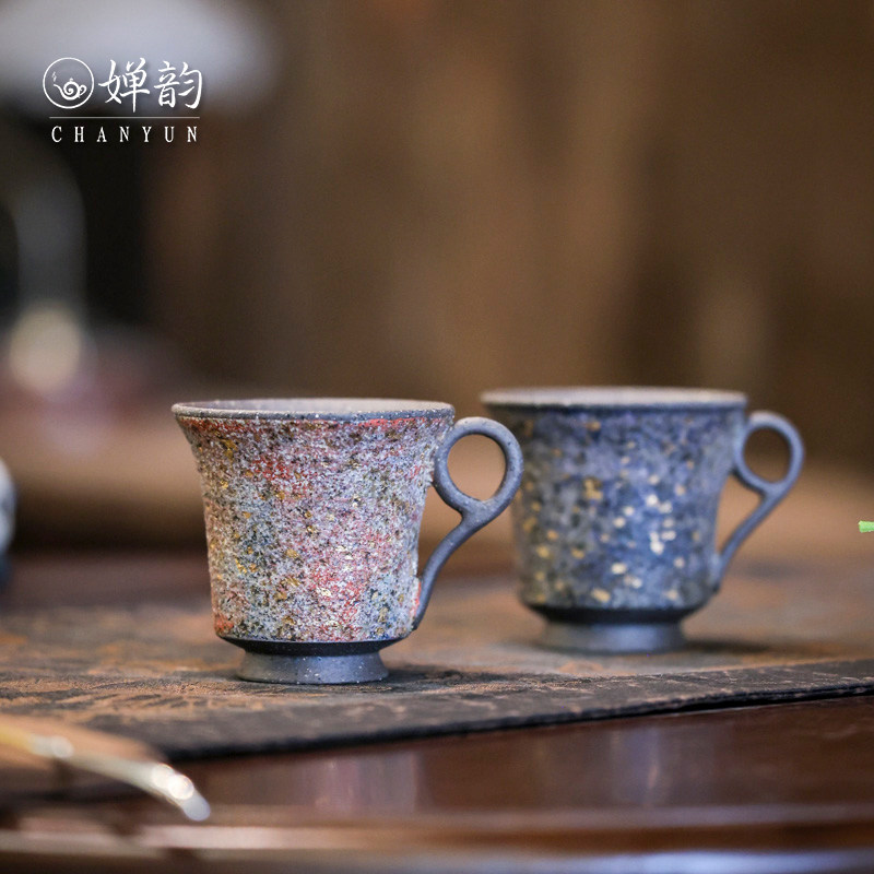 婵韵高越岩矿七彩蓝金茶杯主人杯圆把杯手把杯品茗杯喝茶杯子茶具