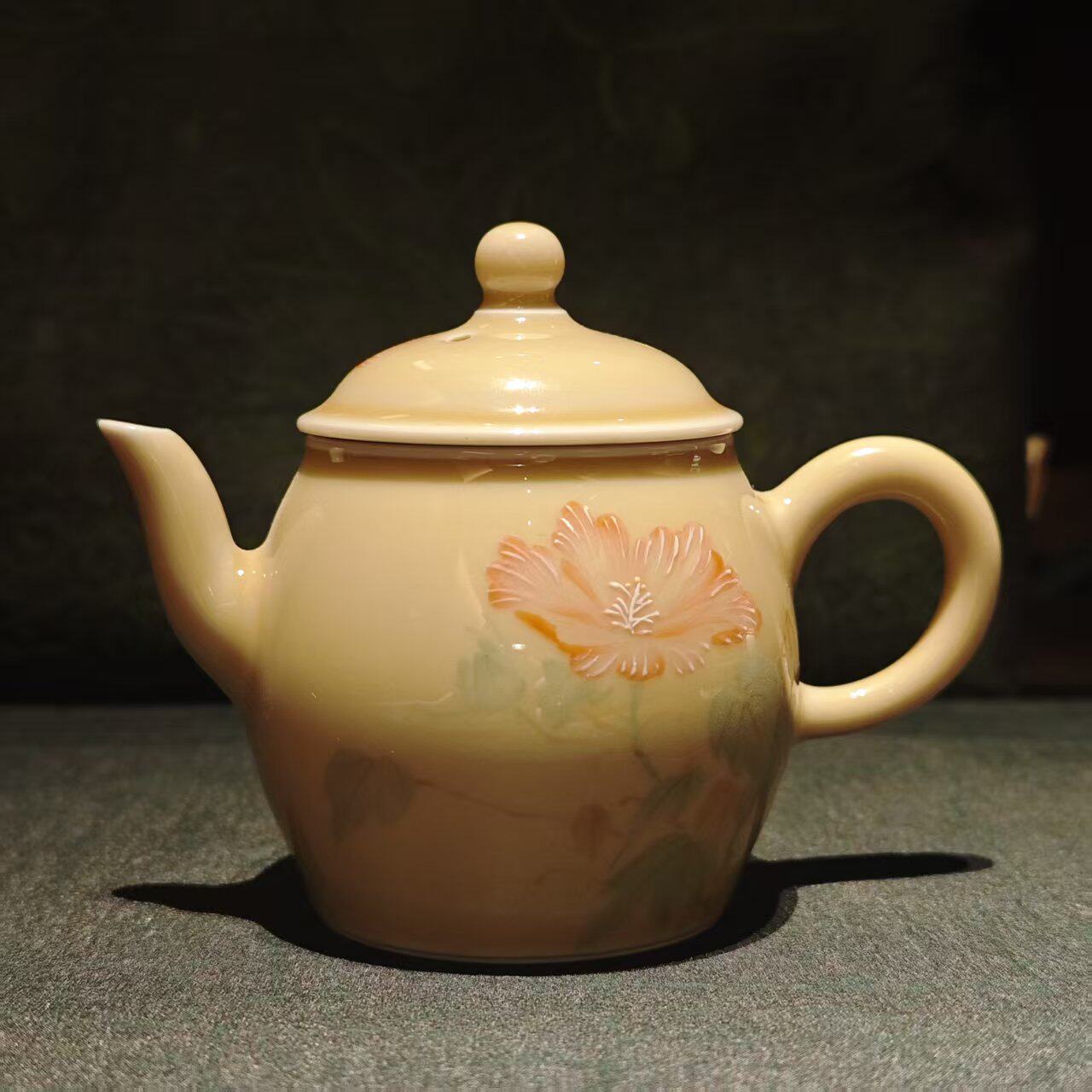 雲由山坊茶具宣纸黄古彩蜀葵花壶