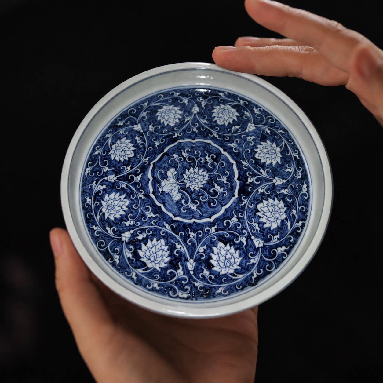 元煦窑茶具青花蓝底缠枝莲壶承