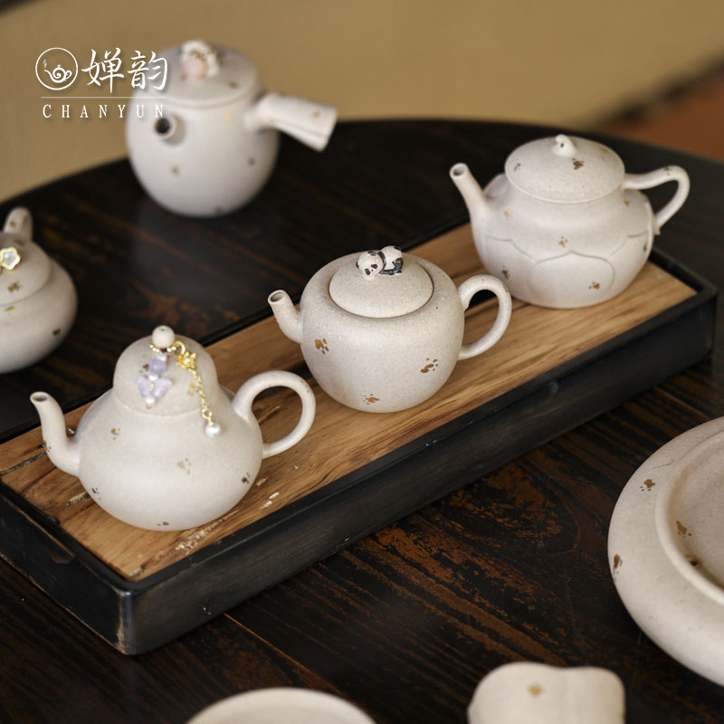 婵韵窑云紫砂壶桃花泥洒金莲花壶侧把壶复古家用茶壶小田甄选茶具