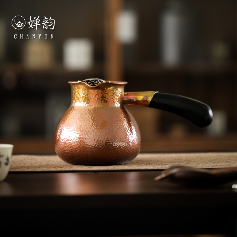 复古红铜胖嘟嘟罐牛角侧把罐