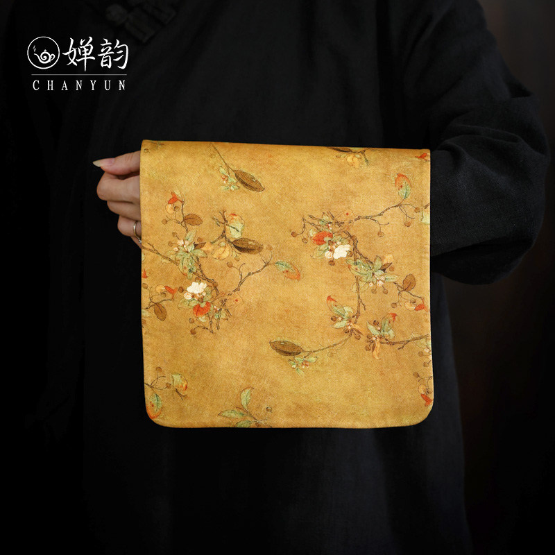 婵韵 橘青色花草植物茶席茶台垫子茶桌垫茶桌布复古家用茶具配件