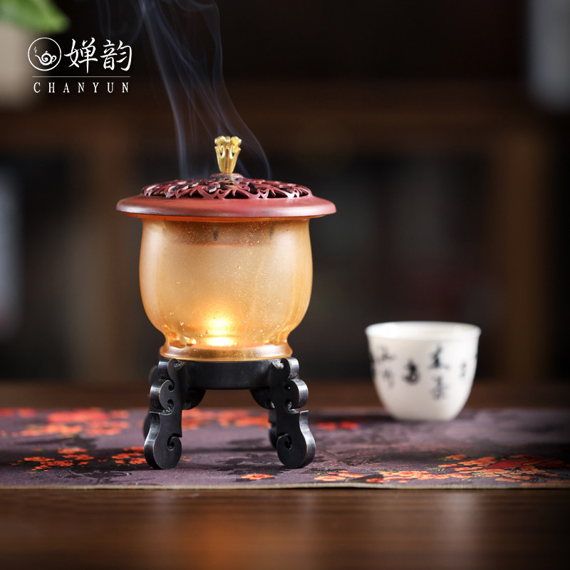 春喜铜四角镂空烛台香炉焚香炉