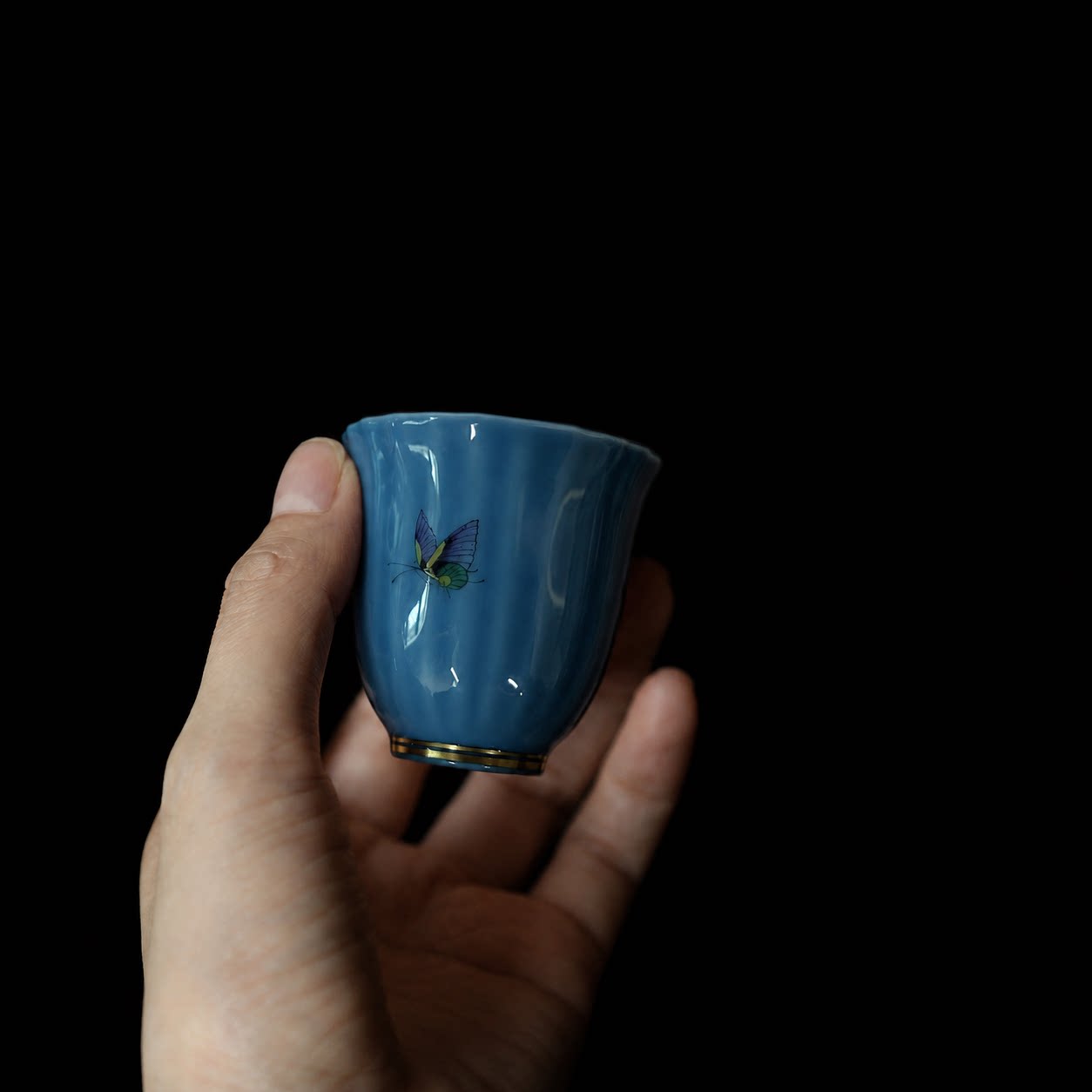 华隐堂茶具海空蓝蝴蝶杯菊瓣杯
