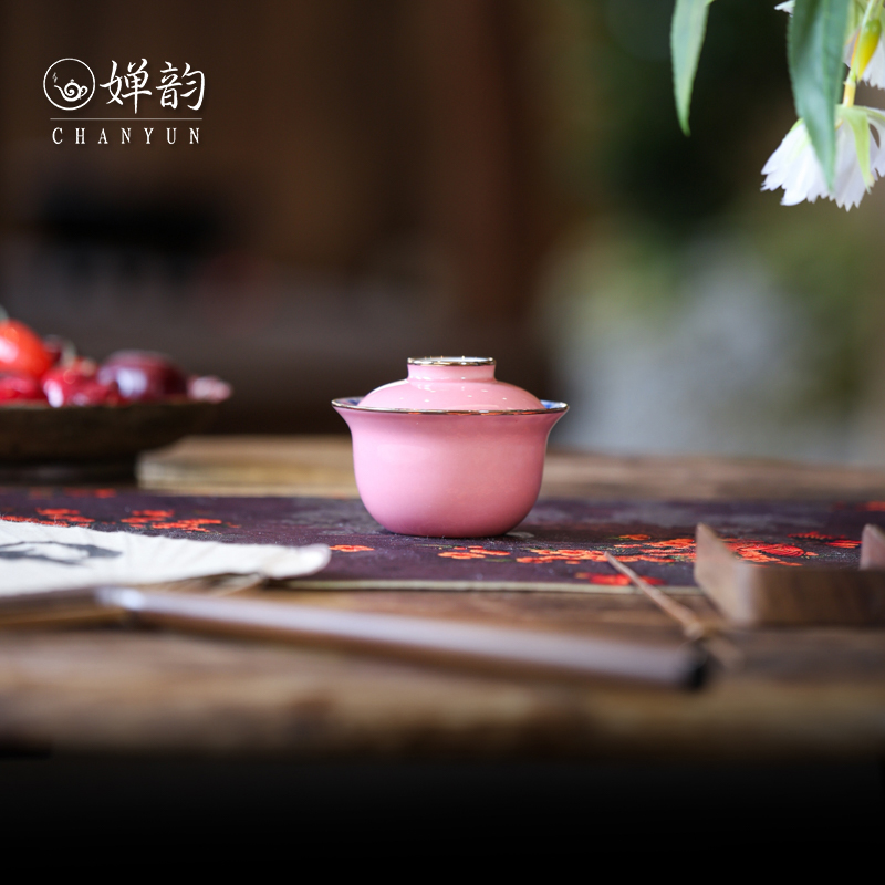 婵韵华隐堂樱粉桃花小盖碗单个