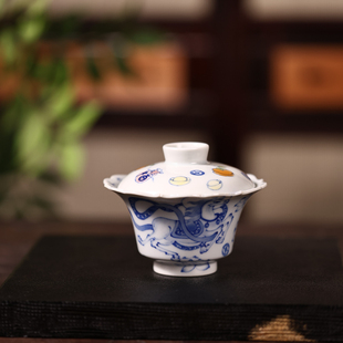 婵韵 青樵轩茶具青花斗彩马上有钱柿柿如意盖碗茶杯复古家用茶具