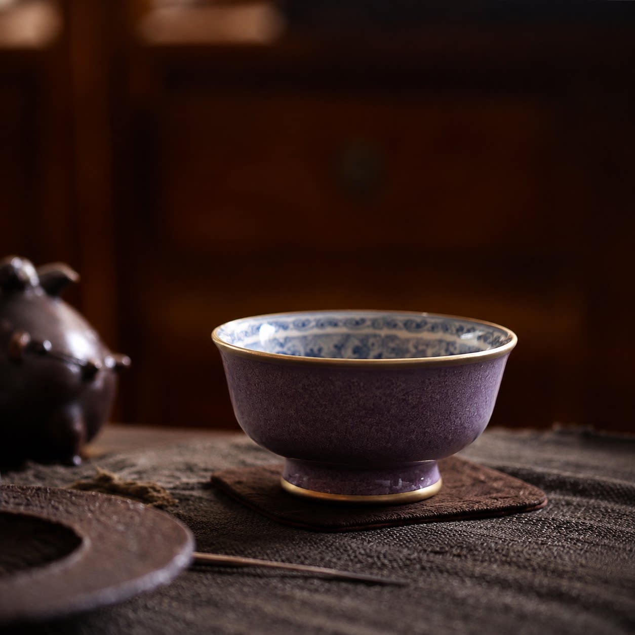 华隐堂茶具紫钧青花海浪纹主人杯
