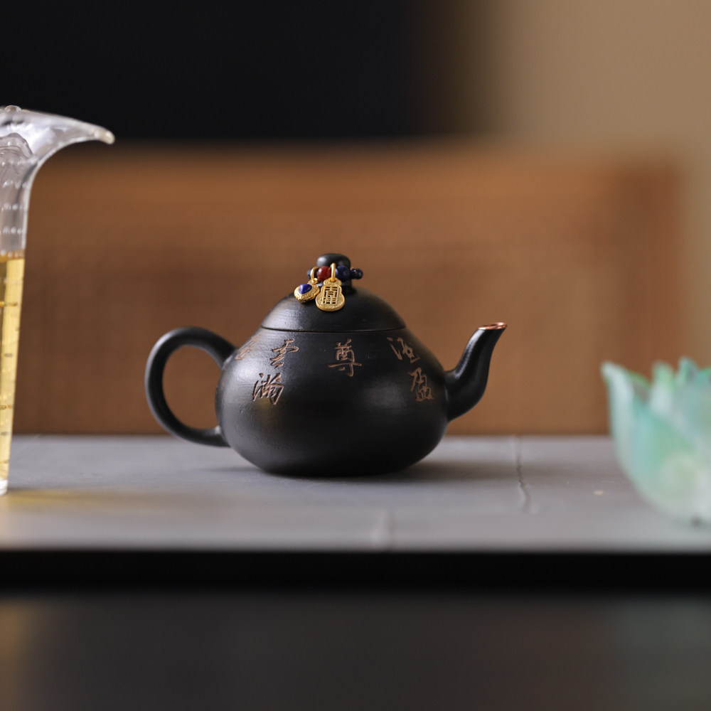 云由山坊茶具老段泥黑粉影孟臣壶