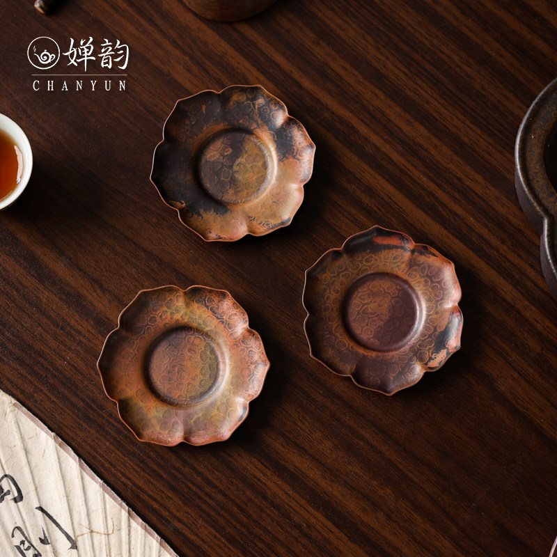 婵韵春喜铜紫铜丹韵莲花花瓣杯垫茶垫茶杯垫防滑垫隔热垫茶具配件
