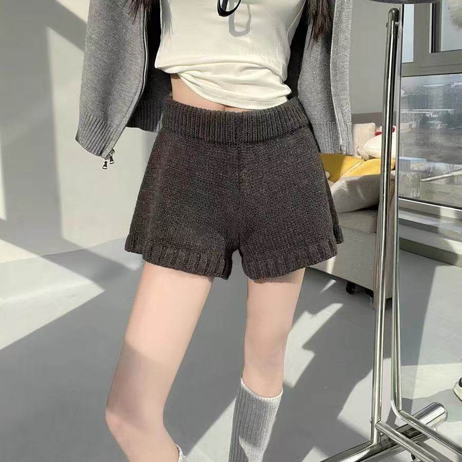秋冬刚需针织短裤女高腰拉高腰线宽松不贴腿韩系氛围感毛线裤