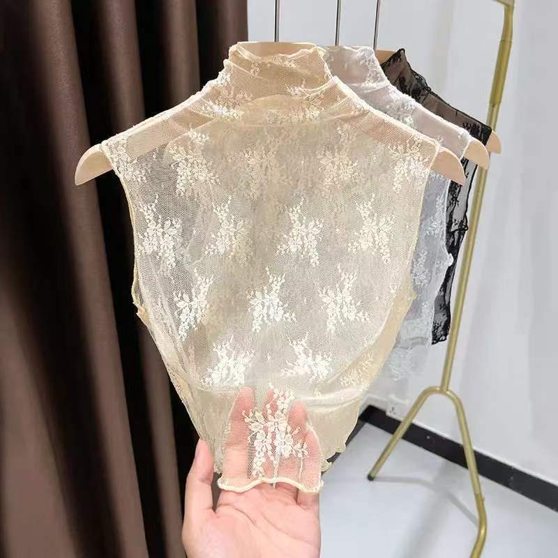 【亲肤百搭】半高领木耳边蕾丝打底衫爆款网纱透感内搭无袖背心