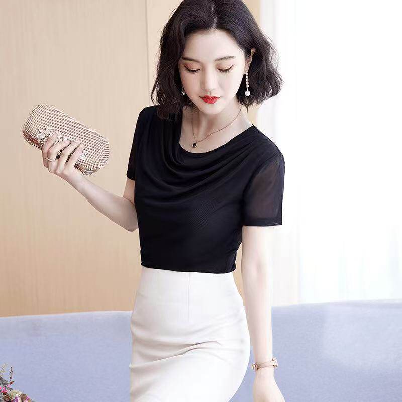 短袖网纱上衣女夏2026新款百搭气质时尚修身显瘦收腰t恤小衫洋气
