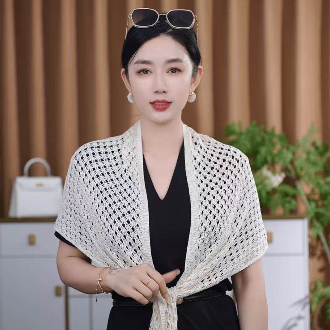 薄款春夏复古新款时尚百搭镂空女士夏季防晒冰丝披肩空调房适用