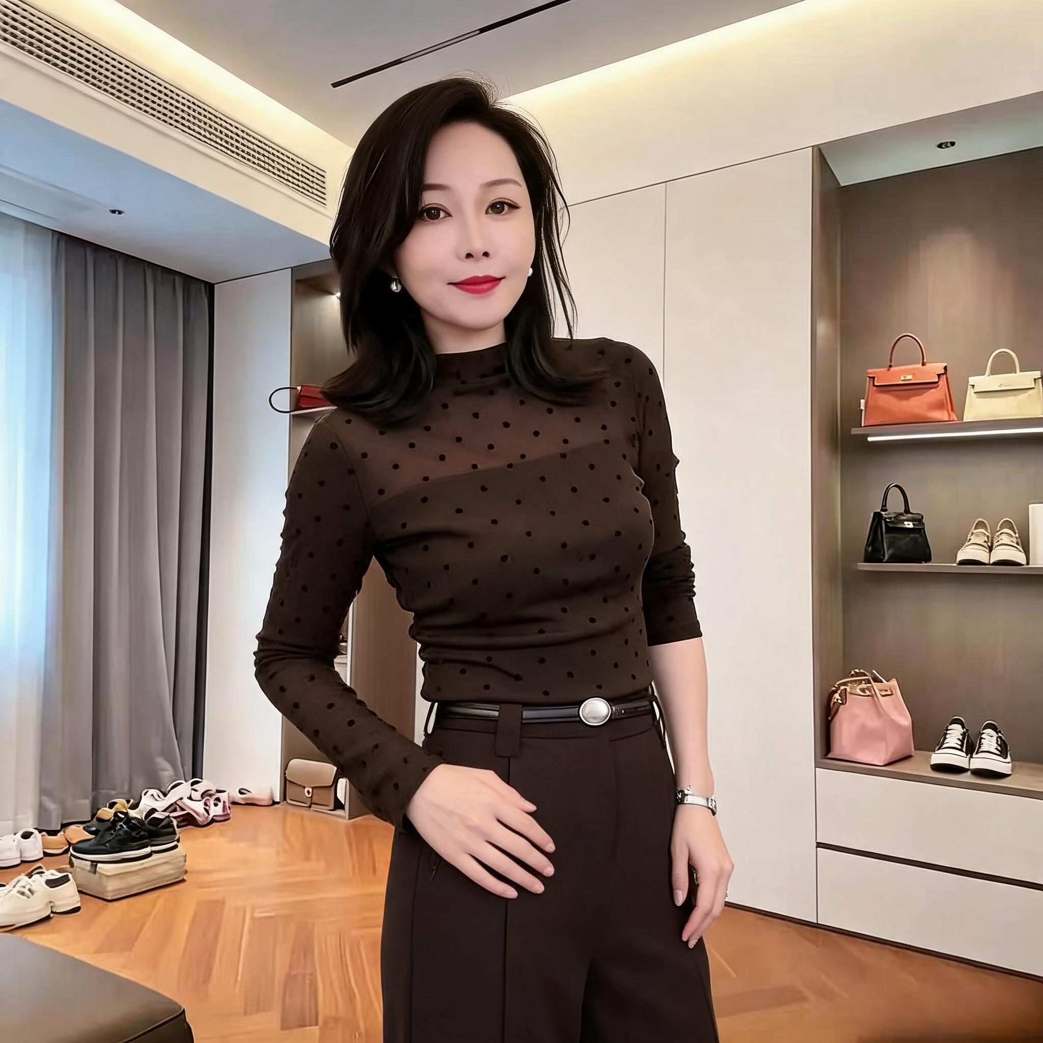 洋气波点网纱打底衫女半高领长袖秋季新款修身显瘦百搭女士T恤