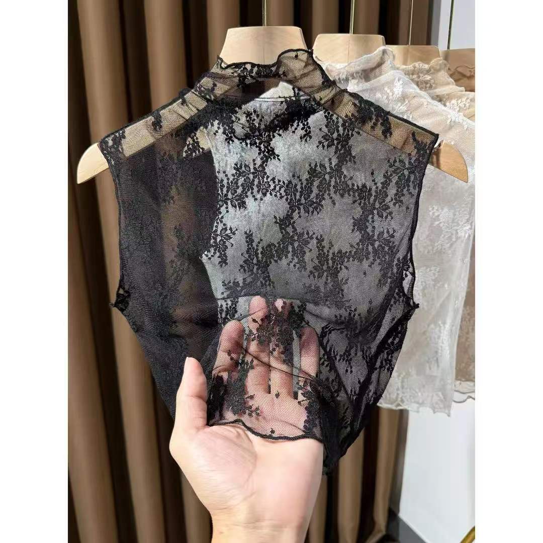 假领子女百搭假领半高领蕾丝背心内搭上衣洋气时髦网纱打底衫