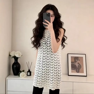 2026春季新款气质韩系叠穿屁帘裙子大码女装法式钩花背心连衣裙