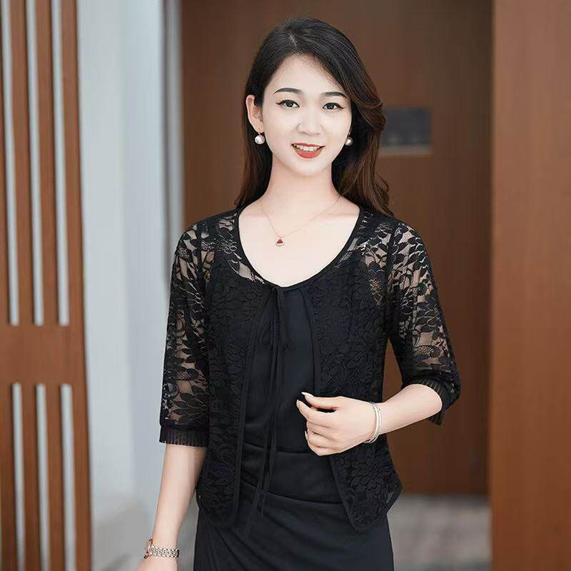 蕾丝外搭小披肩大码时尚开衫镂空防晒女夏季短款百搭薄外套上衣