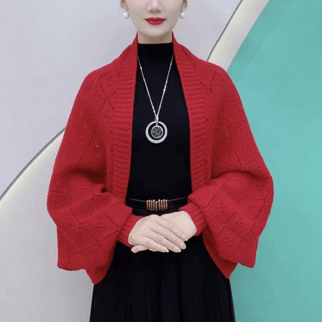 秋冬高级感时尚针织密织菱格披肩保暖百搭气质开衫洋气外搭两用