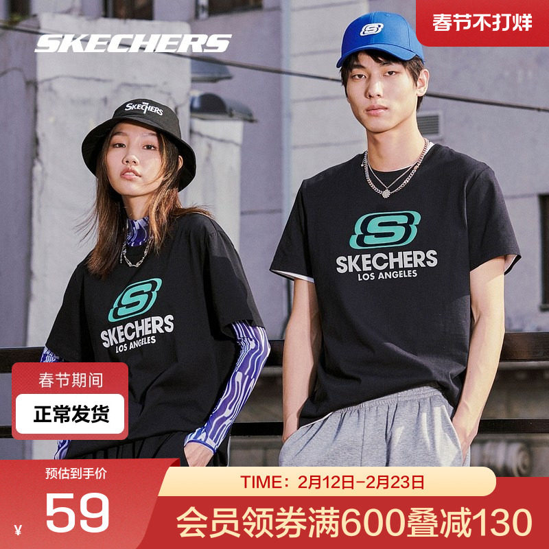 斯凯奇官方outlets夏季情侣T恤男子透气潮流休闲运动短袖女子