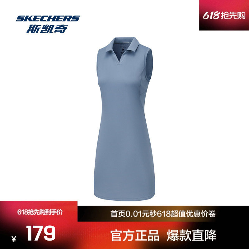 斯凯奇女装无袖连衣裙吸湿速干凉感防紫外线运动风格