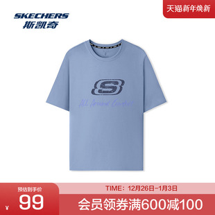 维动透气 款 斯凯奇官方outlets男女运动短袖 T恤石磨蓝凉感面料经典