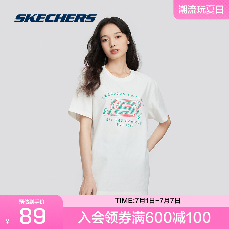 斯凯奇官方outlets2025夏季运动服男女同款圆领短袖T恤舒适透气