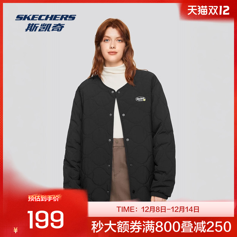 斯凯奇官方outlets女士梭织榈棉外套轻盈舒适插袋联名绣花上衣