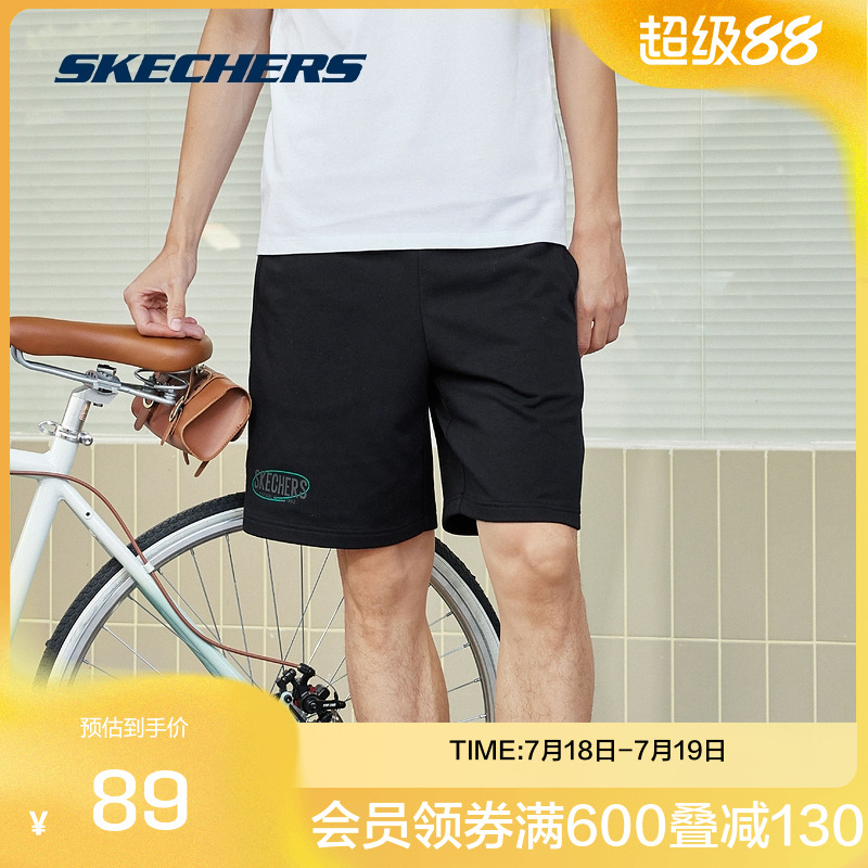 斯凯奇官方outlets2024男款针织短裤舒适轻盈简约时尚运动裤子