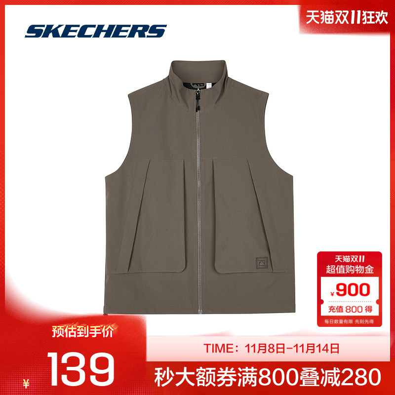 斯凯奇官方outlets 夏季户外速干背心男梭织吸湿透气舒适大口袋
