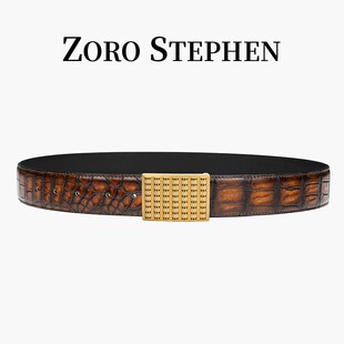 鳄鱼皮手工擦色腰带条形满钻钢扣镀金男腰带男款 专柜正品 男士