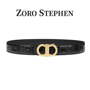 8字扣尼罗鳄鱼皮手工擦色腰带镶钻镀金腰带男款 2026男士 新款