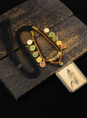 关公关老爷唐卡描金画像男士装饰品中式复古项链吊坠新款半手绘潮