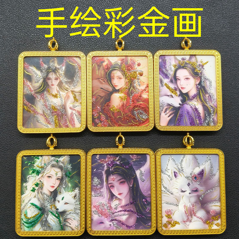 新款手绘彩金九尾唐卡吊坠项链女士饰品高档礼品礼物送绳子景区款