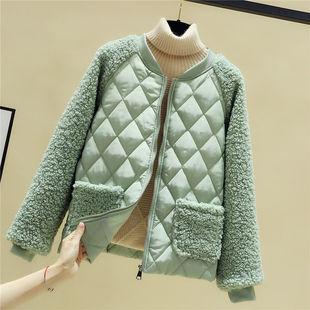 特价版淘宝断码品牌轻薄棉服女2022新款韩版宽松羊羔绒拼