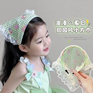 拍照头饰头巾 儿童发箍三角头巾甜美女孩子网纱草莓田园风头巾夏季