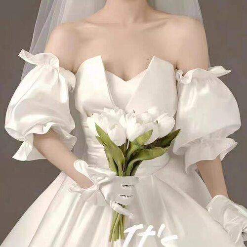 婚庆新娘手套泡泡袖白色长袖