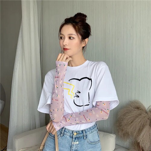 泫雅风冰丝护臂袖小雏菊蕾丝女